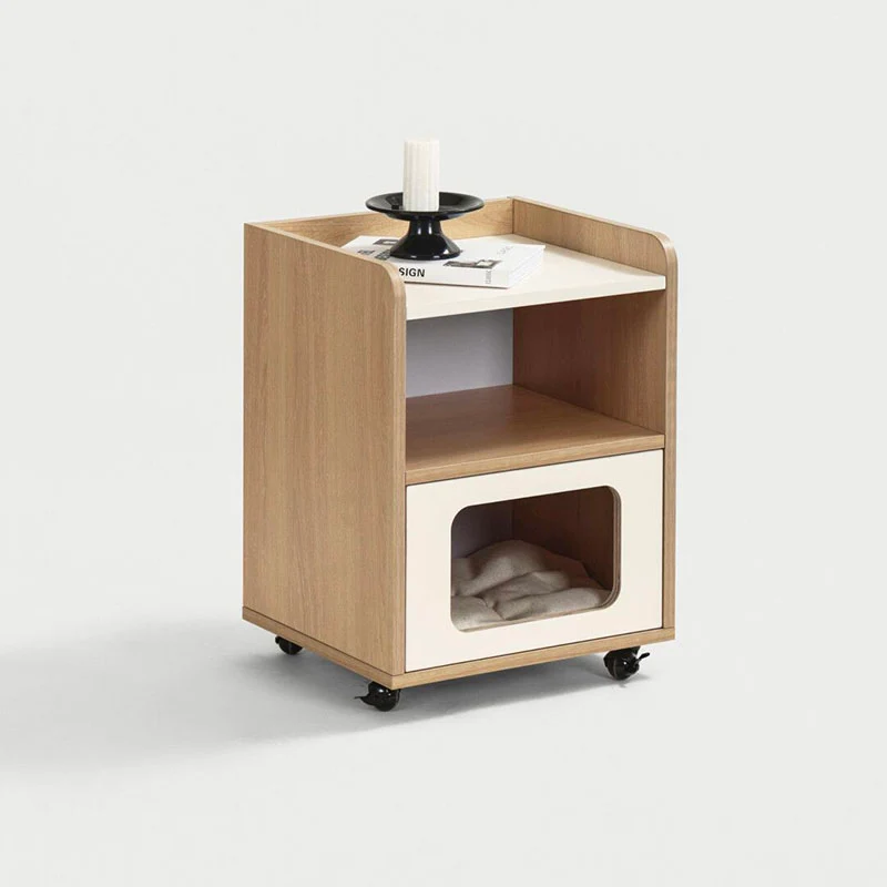 3-in-1 Pet Furniture Cat House With Storage Cabinet Nightstand - Creative Bedside Table & Multifunctional Pet House Furniture For Cats With Wheels For Bedroom