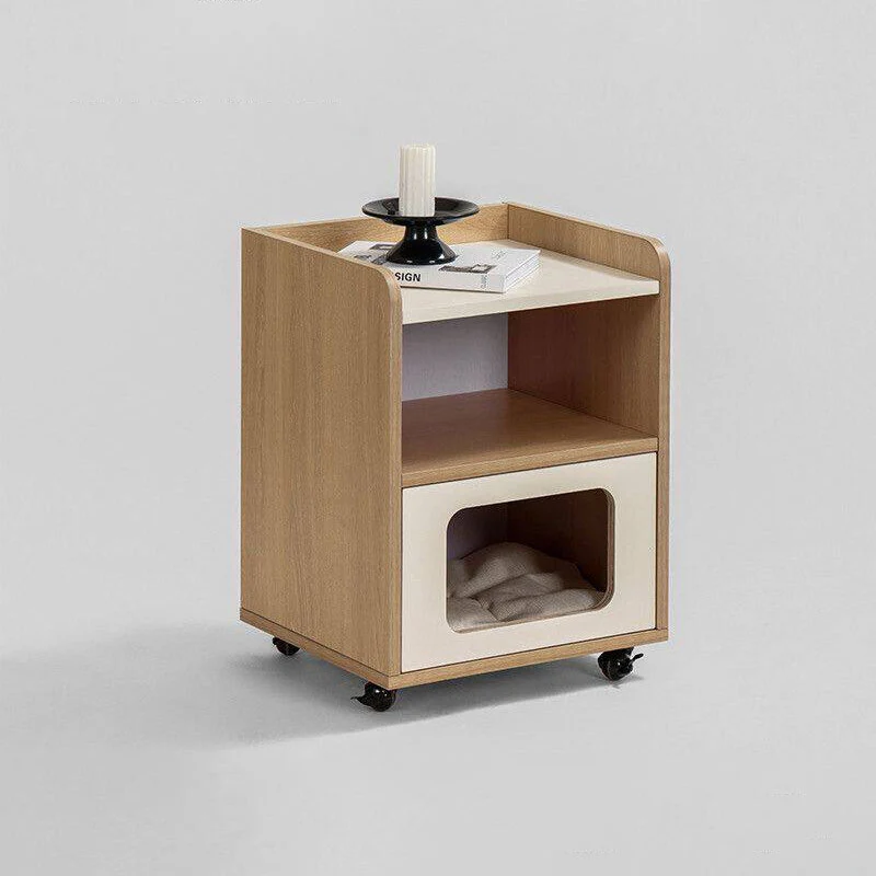 3-in-1 Pet Furniture Cat House With Storage Cabinet Nightstand - Creative Bedside Table & Multifunctional Pet House Furniture For Cats With Wheels For Bedroom