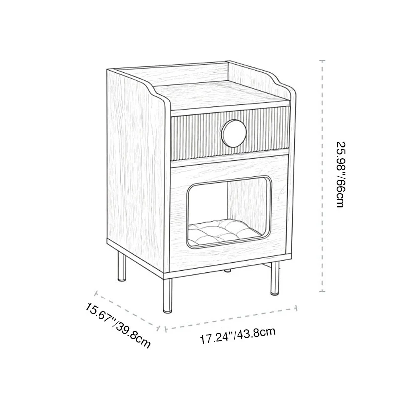 Contemporary Black Pet Cabinet With Cat House & Storage Drawer Nightstand - Creative Style Bedside Table For Cats, Multi-Functional Pet Furniture With Cat Bed For Bedroom