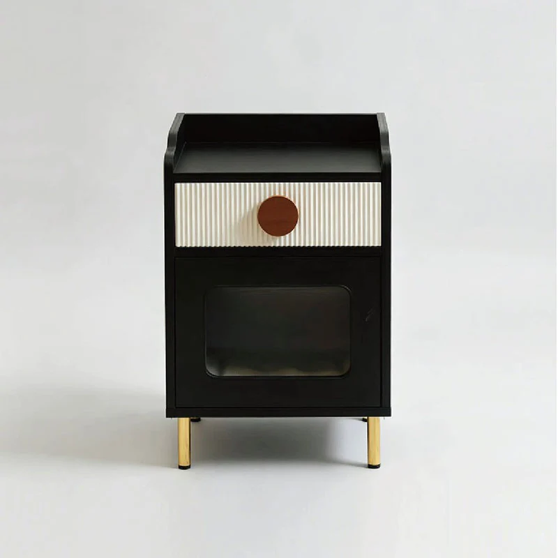Contemporary Black Pet Cabinet With Cat House & Storage Drawer Nightstand - Creative Style Bedside Table For Cats, Multi-Functional Pet Furniture With Cat Bed For Bedroom