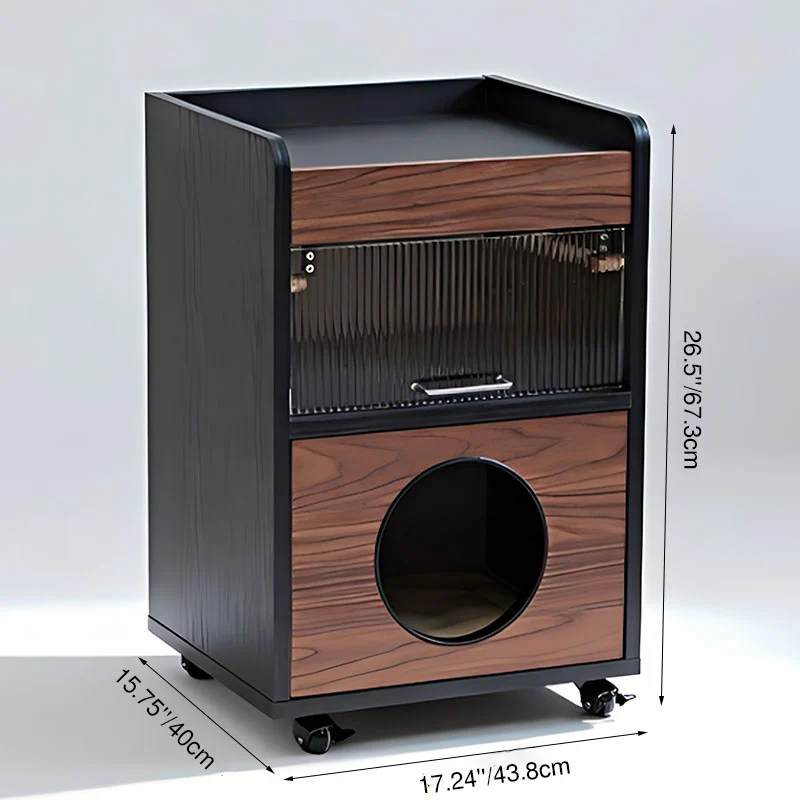 Modern Minimalist Human-Cat Shared Multifunctional Nightstand - Fluted Acrylic Door & Hidden Cat Condo Bedside Table For Bedroom