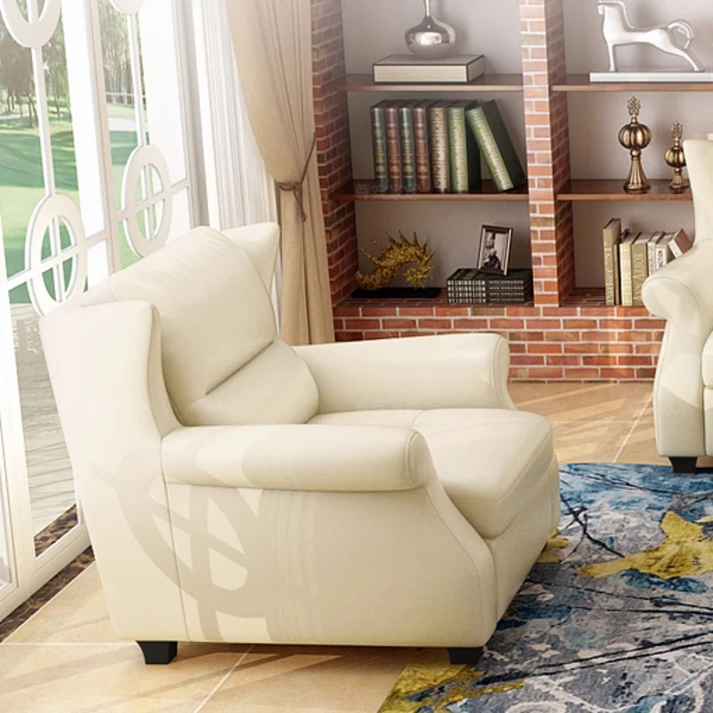 Modern Luxury Leather Solid Wood Accent Chair With Ergonomic Backrest Armrests For Living Room & Bedroom