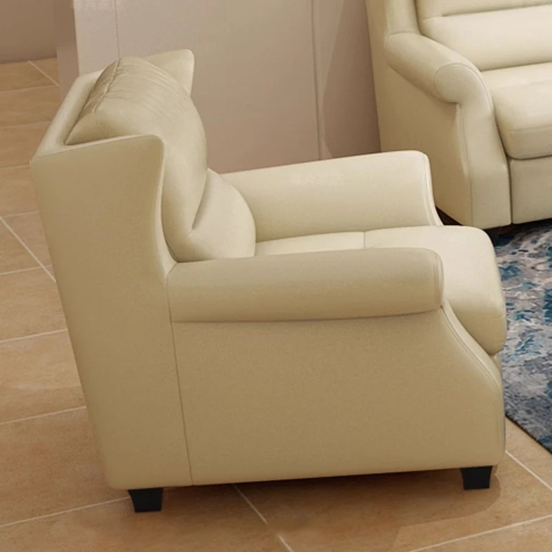 Modern Luxury Leather Solid Wood Accent Chair With Ergonomic Backrest Armrests For Living Room & Bedroom