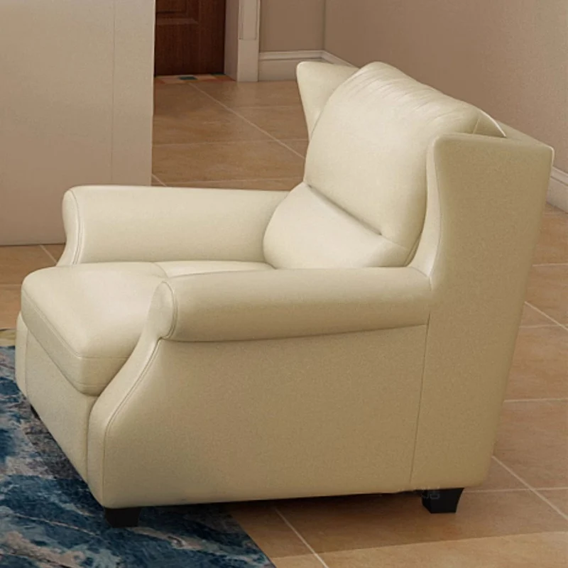 Modern Luxury Leather Solid Wood Accent Chair With Ergonomic Backrest Armrests For Living Room & Bedroom