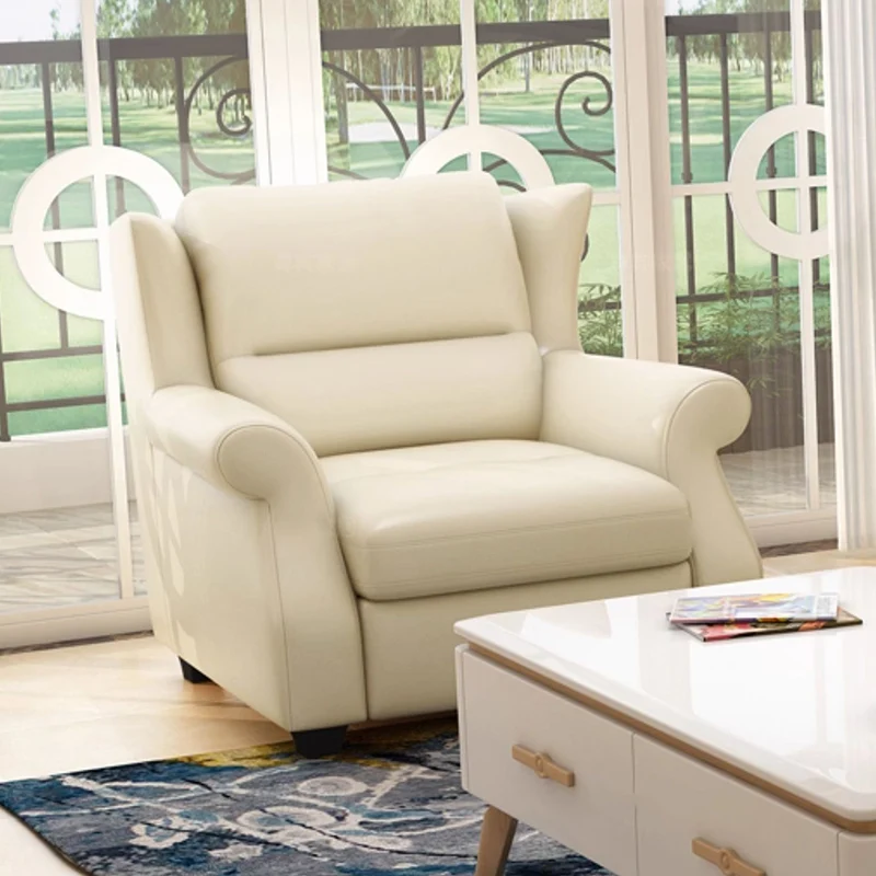 Modern Luxury Leather Solid Wood Accent Chair With Ergonomic Backrest Armrests For Living Room & Bedroom