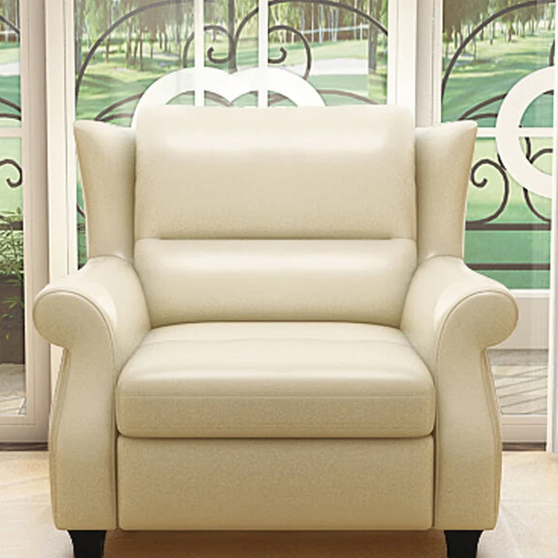 Modern Luxury Leather Solid Wood Accent Chair With Ergonomic Backrest Armrests For Living Room & Bedroom