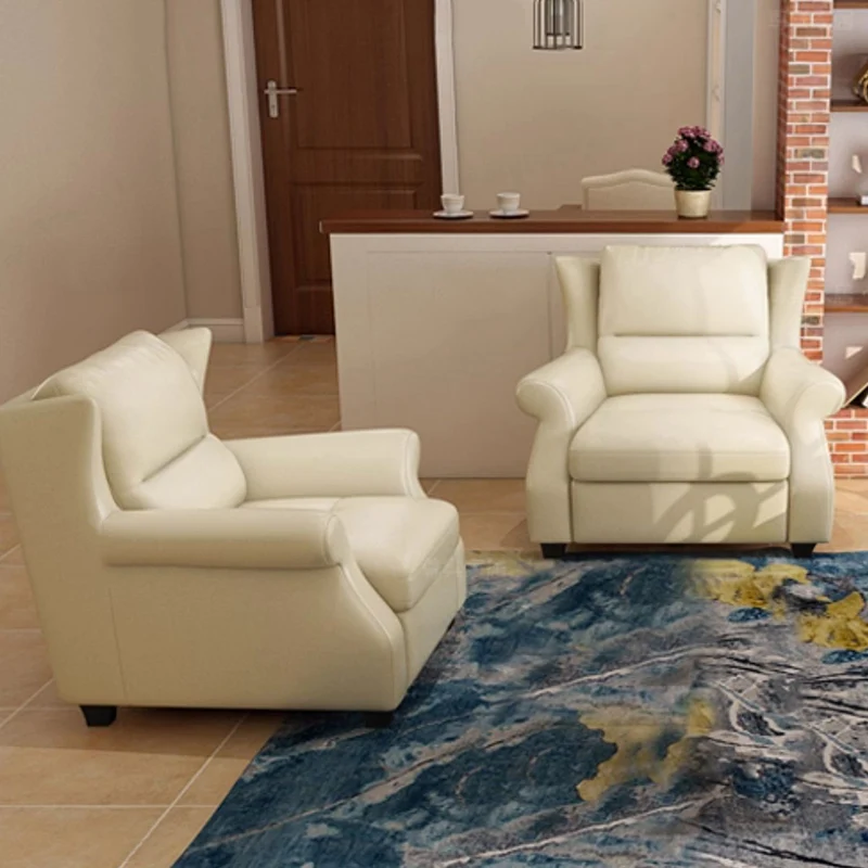 Modern Luxury Leather Solid Wood Accent Chair With Ergonomic Backrest Armrests For Living Room & Bedroom