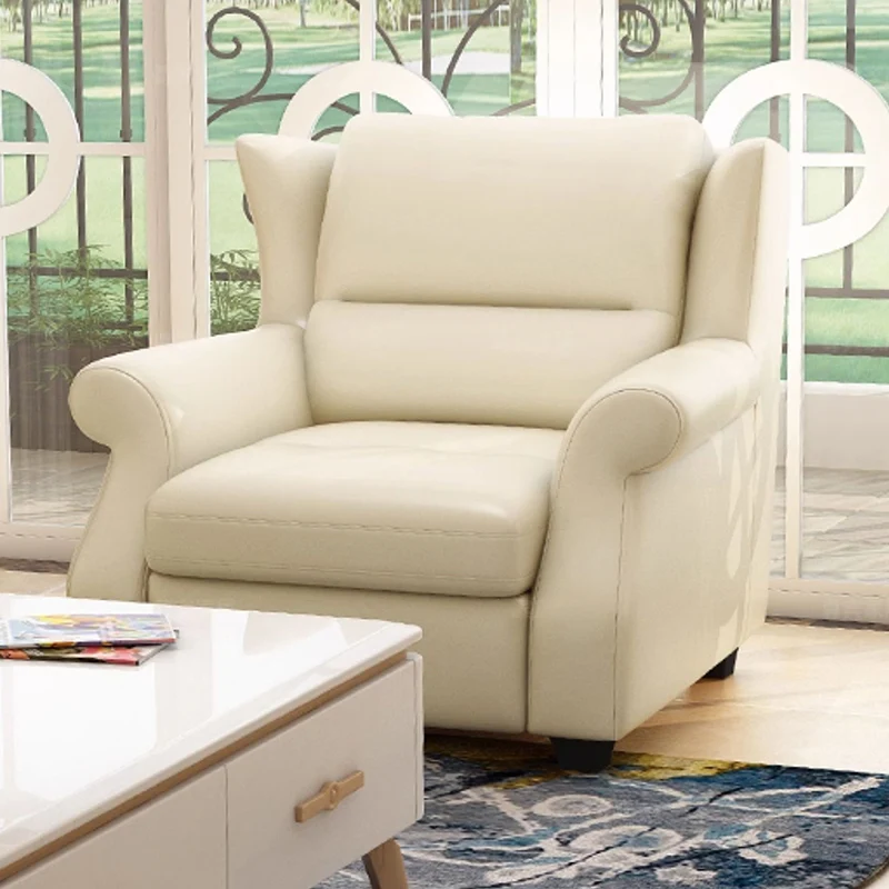 Modern Luxury Leather Solid Wood Accent Chair With Ergonomic Backrest Armrests For Living Room & Bedroom