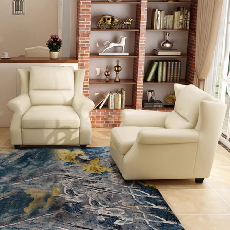Modern Luxury Leather Solid Wood Accent Chair With Ergonomic Backrest Armrests For Living Room & Bedroom