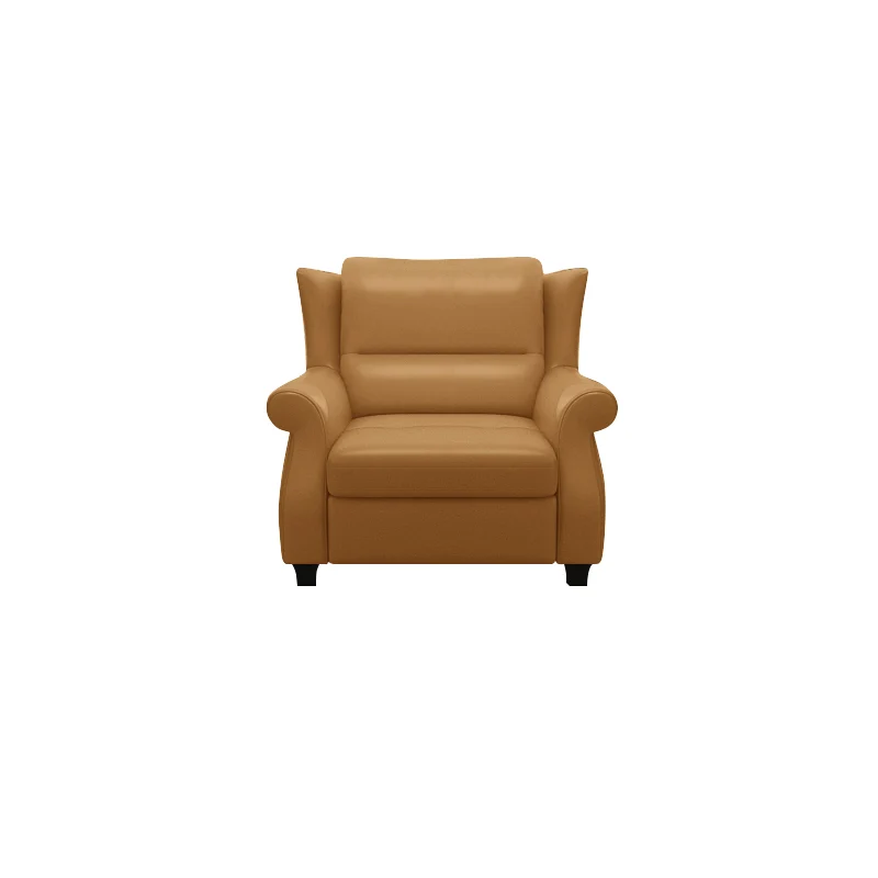 Modern Luxury Leather Solid Wood Accent Chair With Ergonomic Backrest Armrests For Living Room & Bedroom