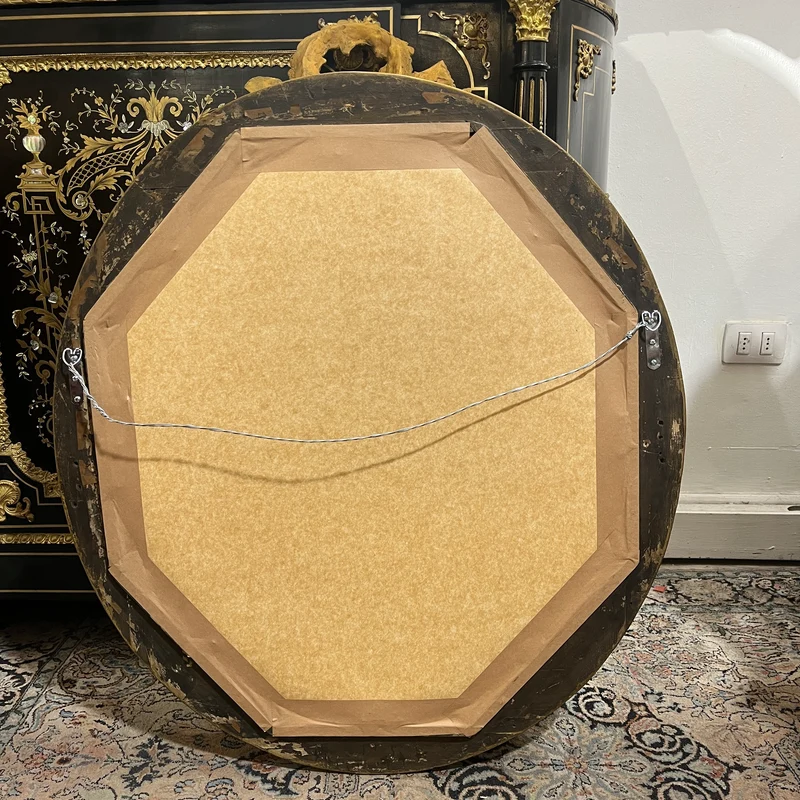 Espejo francés estilo Luis XVI con marco de madera yeso moldurado y pátina dorada fines s.XIX