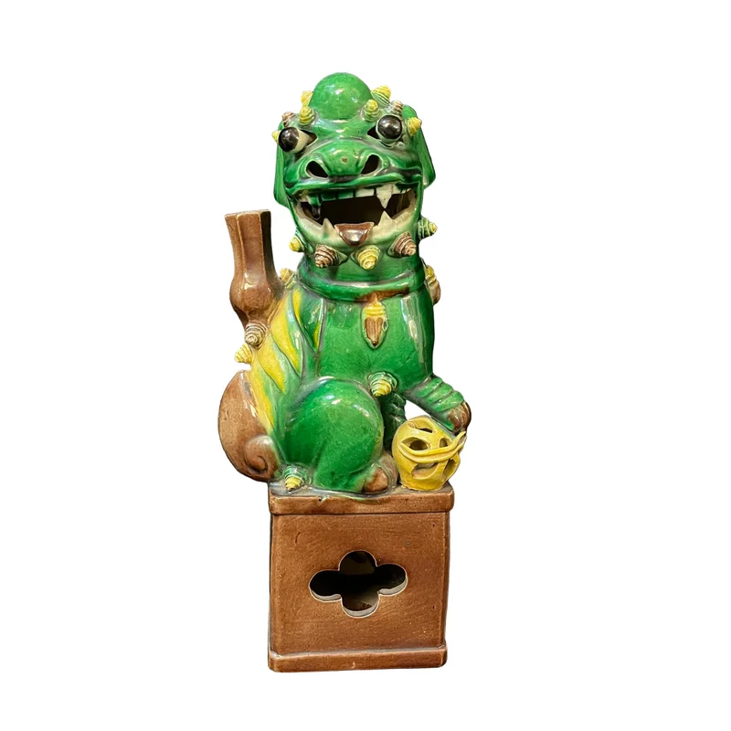 Chinese ceramic figure Fu dog Green Family