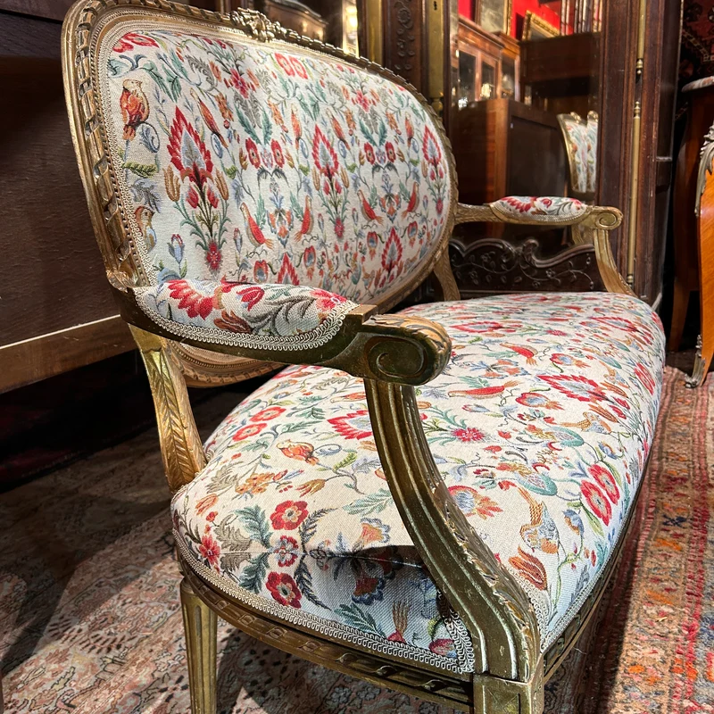 Juego de salón francés Luis XVI tapiz pajarillos siglo XIX