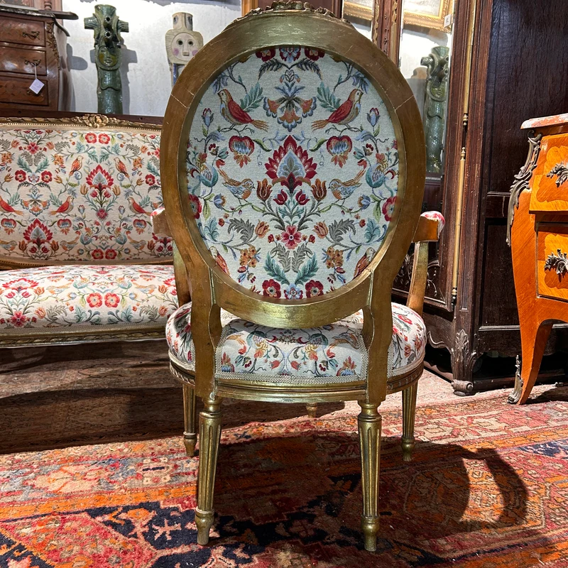 Juego de salón francés Luis XVI tapiz pajarillos siglo XIX