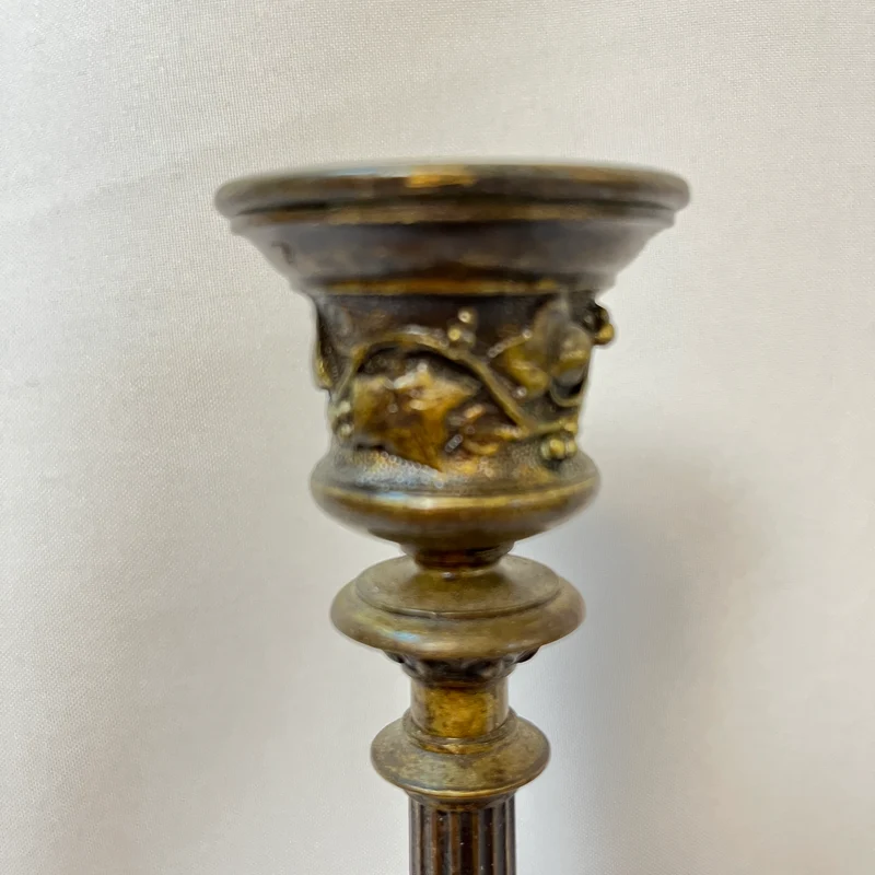 Pair of patinated bronze candlesticks with lion's paws and lizards, late 19th century
