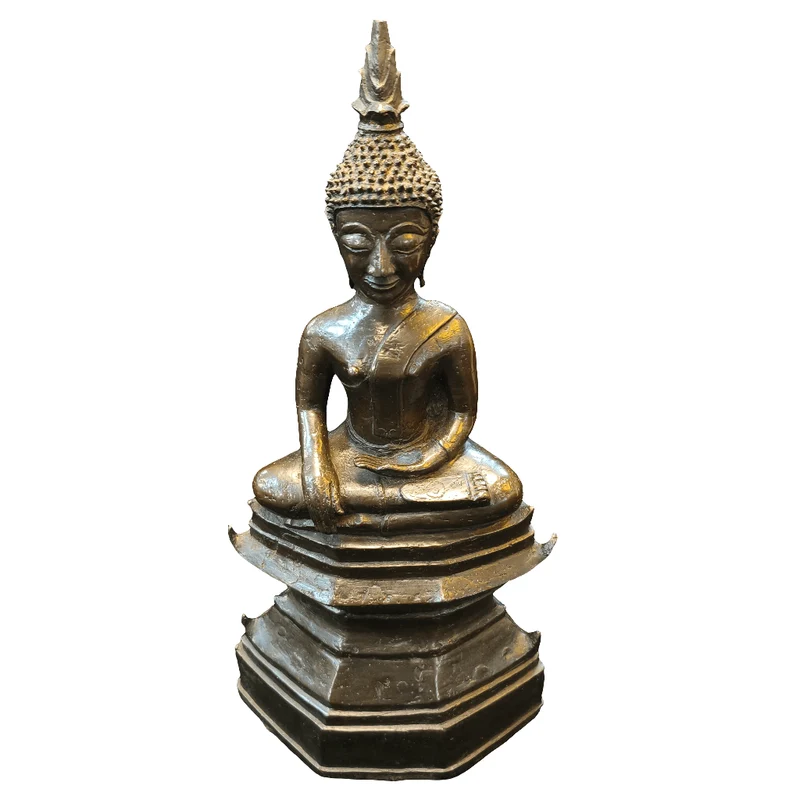 Thai bronze Buddha figure in lotus on pedestal