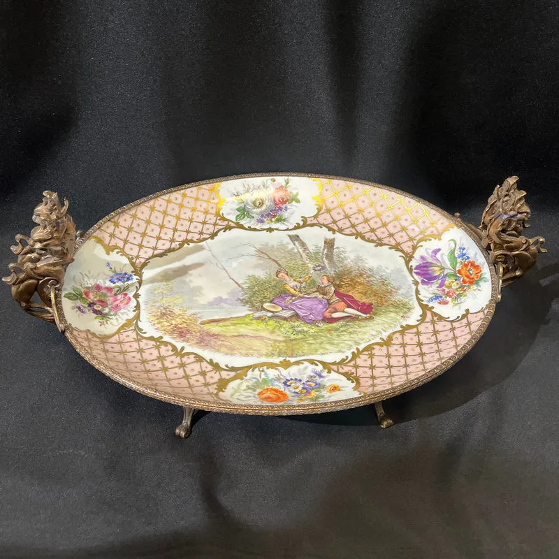 Centro de mesa Alemán de porcelana y bronce Bavaria principio s.XX