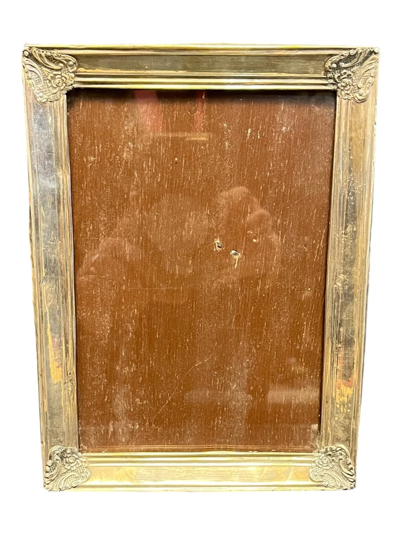 Portarretrato de madera y lámina de plata 925 repujada s.XX 15x20 cm