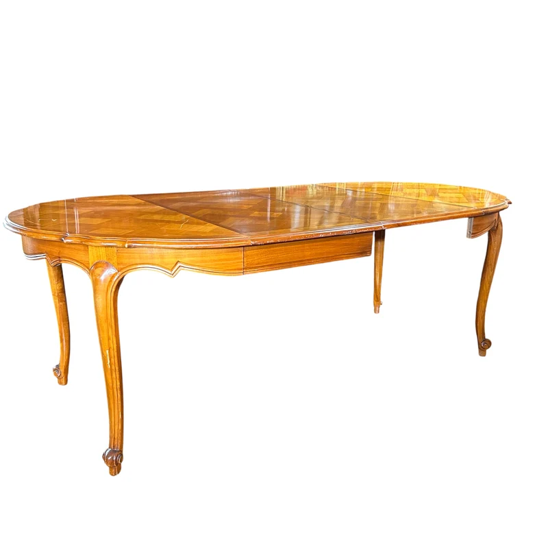 Mesa de comedor francesa estilo Luis XV en citronnier marquetería parquet tres medidas