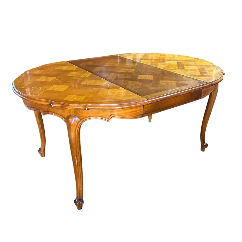 Mesa de comedor francesa estilo Luis XV en citronnier marquetería parquet tres medidas