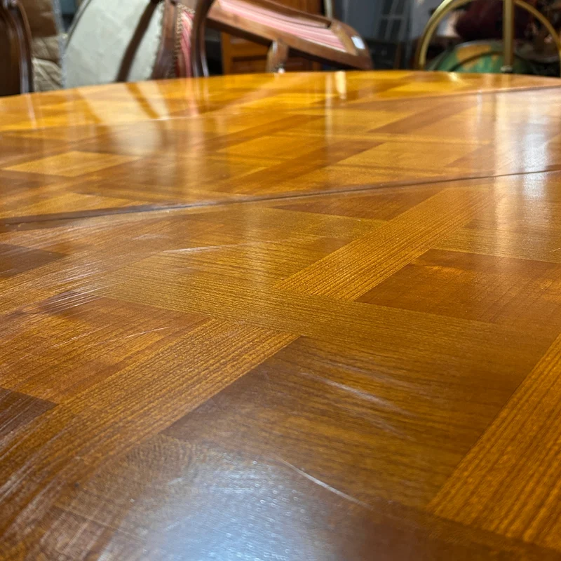 Mesa de comedor francesa estilo Luis XV en citronnier marquetería parquet tres medidas