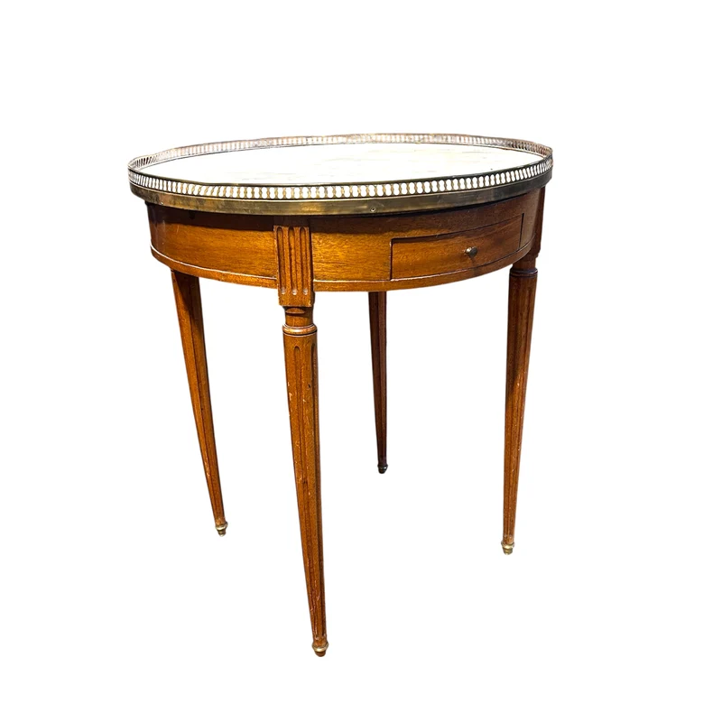 French bouillotte table, Louis XVI support, side trays