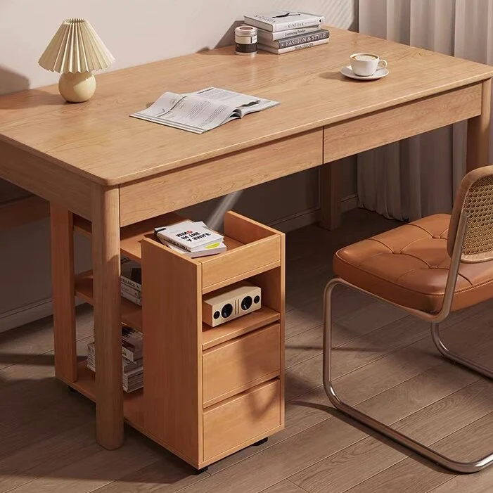 Modern Minimalist MDF Rectangular Mobile Side Table Cart With 2 Drawers & 3 Tiers For Living Room, Bedroom, Home Office