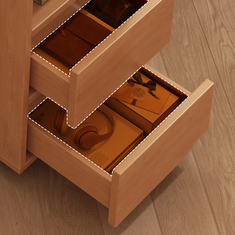 Modern Minimalist MDF Rectangular Mobile Side Table Cart With 2 Drawers & 3 Tiers For Living Room, Bedroom, Home Office