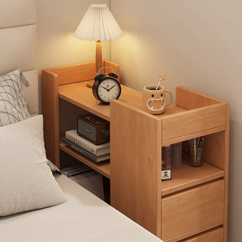 Modern Minimalist MDF Rectangular Mobile Side Table Cart With 2 Drawers & 3 Tiers For Living Room, Bedroom, Home Office