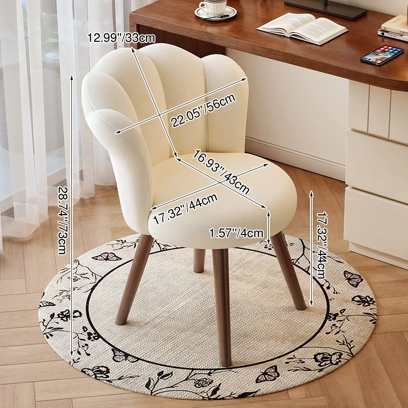 Contemporary Creative Solid Wood & Plywood Carbon Steel Velvet Oil-waxed Leather Shell-Shaped Backrest Swivel Vanity Stool For Bedroom