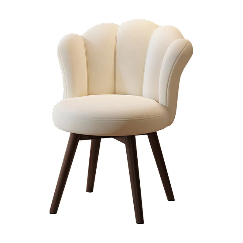 Contemporary Creative Solid Wood & Plywood Carbon Steel Velvet Oil-waxed Leather Shell-Shaped Backrest Swivel Vanity Stool For Bedroom