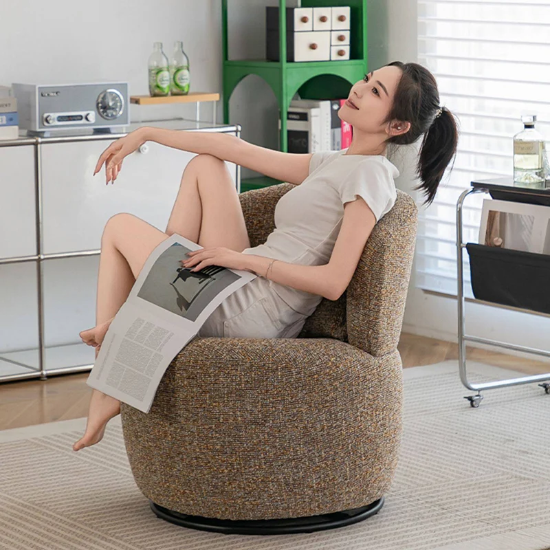 Contemporary Retro Round Plywood Steel Swivel Upholstery Accent Chair With Backrest For Living Room