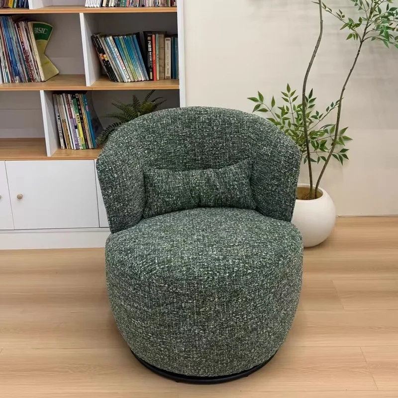 Contemporary Retro Round Plywood Steel Swivel Upholstery Accent Chair With Backrest For Living Room