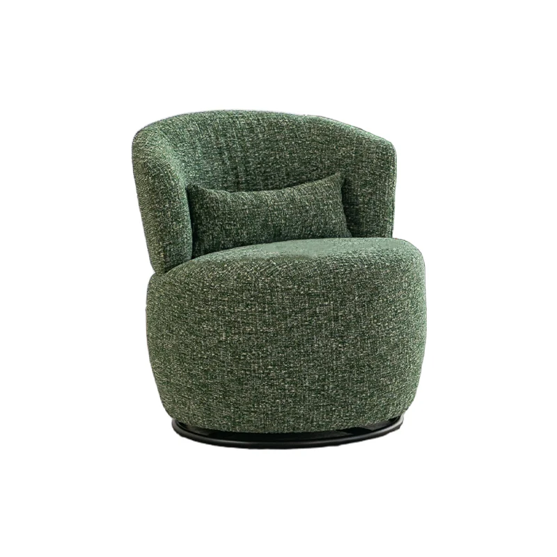Contemporary Retro Round Plywood Steel Swivel Upholstery Accent Chair With Backrest For Living Room