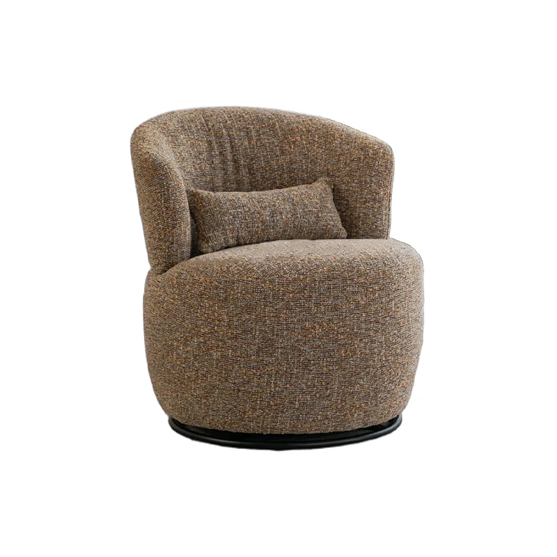 Contemporary Retro Round Plywood Steel Swivel Upholstery Accent Chair With Backrest For Living Room