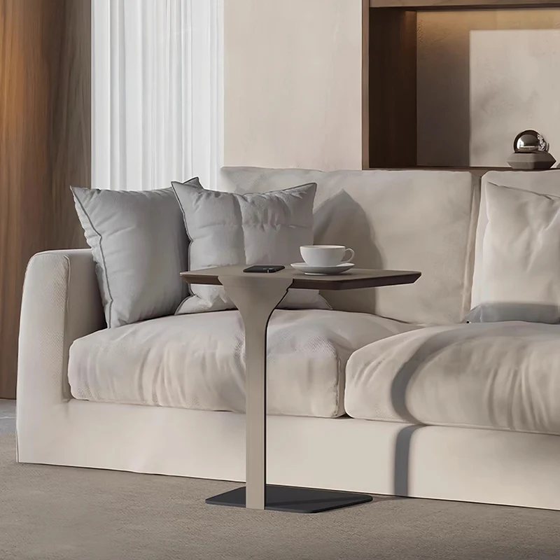 Modern Luxury Stainless Steel Solid Wood Saddle-Style Faux Leather Rounded Corner Side Table For Living Room