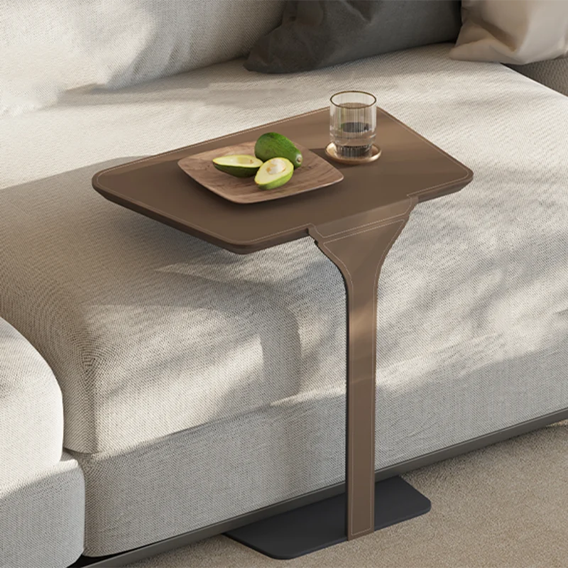 Modern Luxury Stainless Steel Solid Wood Saddle-Style Faux Leather Rounded Corner Side Table For Living Room