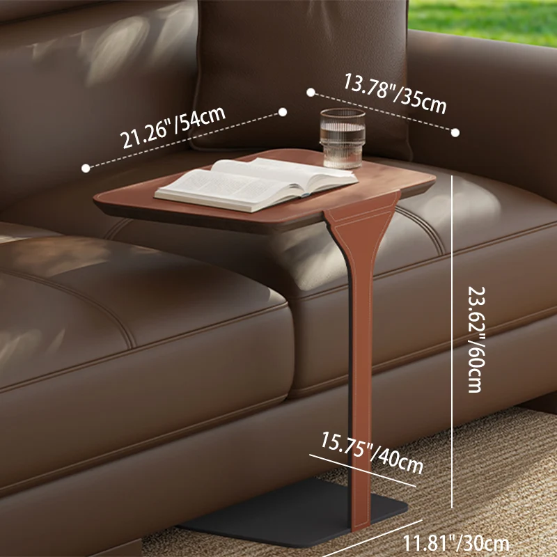 Modern Luxury Stainless Steel Solid Wood Saddle-Style Faux Leather Rounded Corner Side Table For Living Room