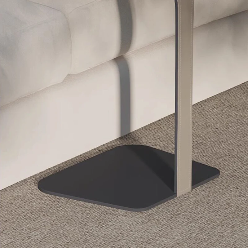 Modern Luxury Stainless Steel Solid Wood Saddle-Style Faux Leather Rounded Corner Side Table For Living Room