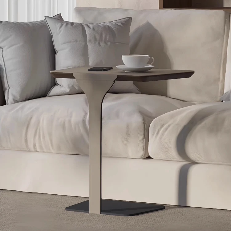 Modern Luxury Stainless Steel Solid Wood Saddle-Style Faux Leather Rounded Corner Side Table For Living Room