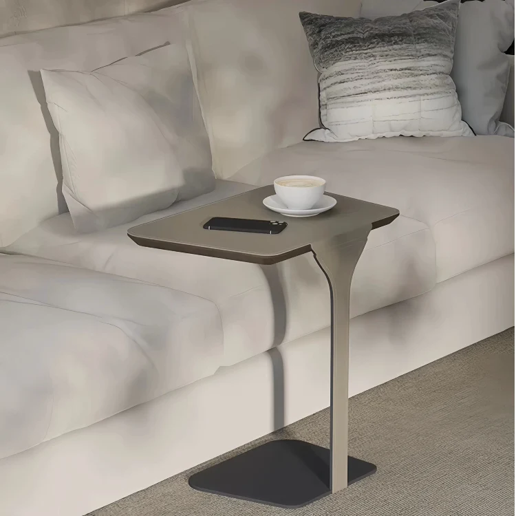 Modern Luxury Stainless Steel Solid Wood Saddle-Style Faux Leather Rounded Corner Side Table For Living Room