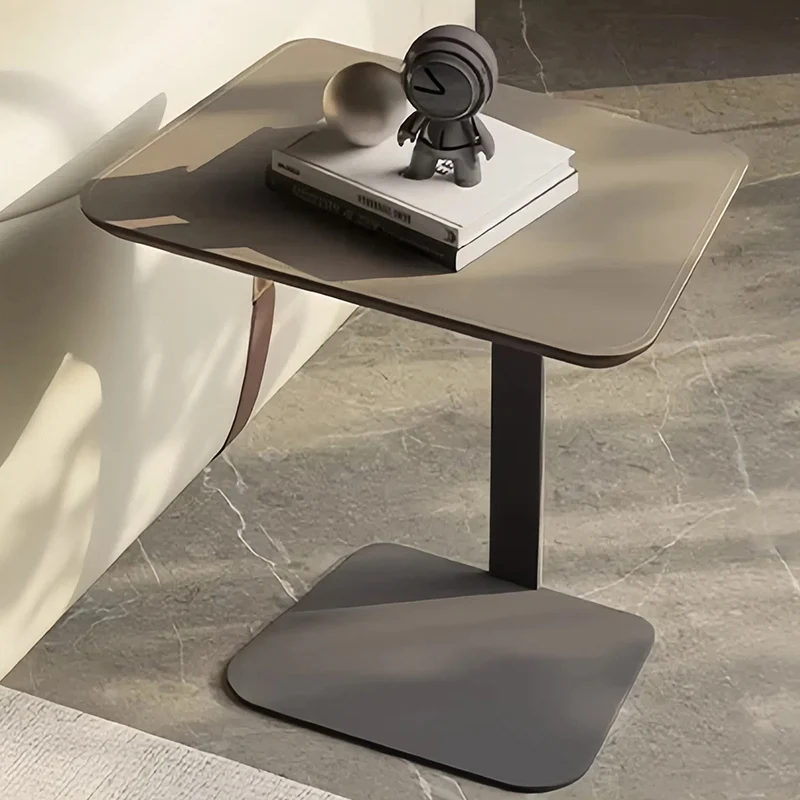 Modern Luxury Stainless Steel Solid Wood Saddle-Style Faux Leather Rounded Corner Side Table For Living Room