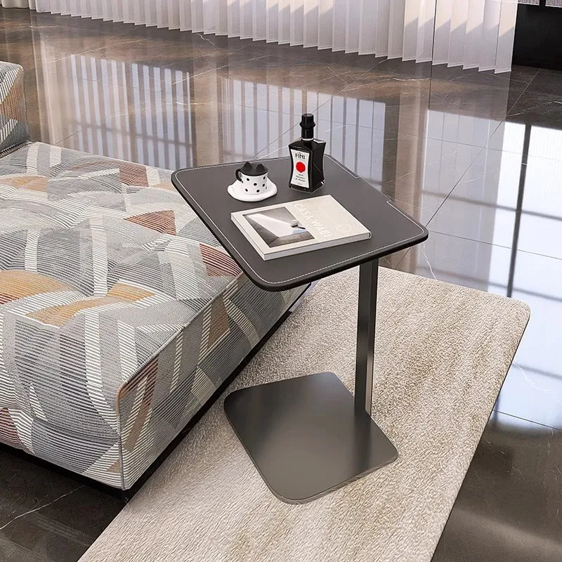 Modern Luxury Stainless Steel Solid Wood Saddle-Style Faux Leather Rounded Corner Side Table For Living Room