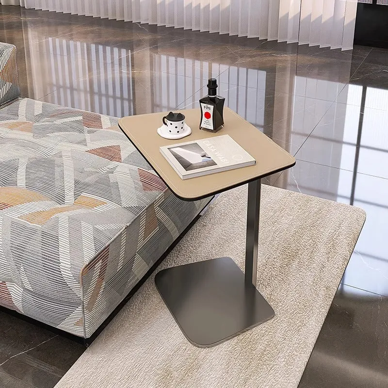 Modern Luxury Stainless Steel Solid Wood Saddle-Style Faux Leather Rounded Corner Side Table For Living Room
