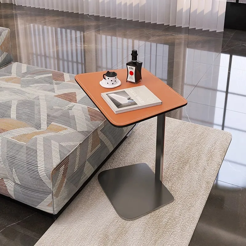 Modern Luxury Stainless Steel Solid Wood Saddle-Style Faux Leather Rounded Corner Side Table For Living Room