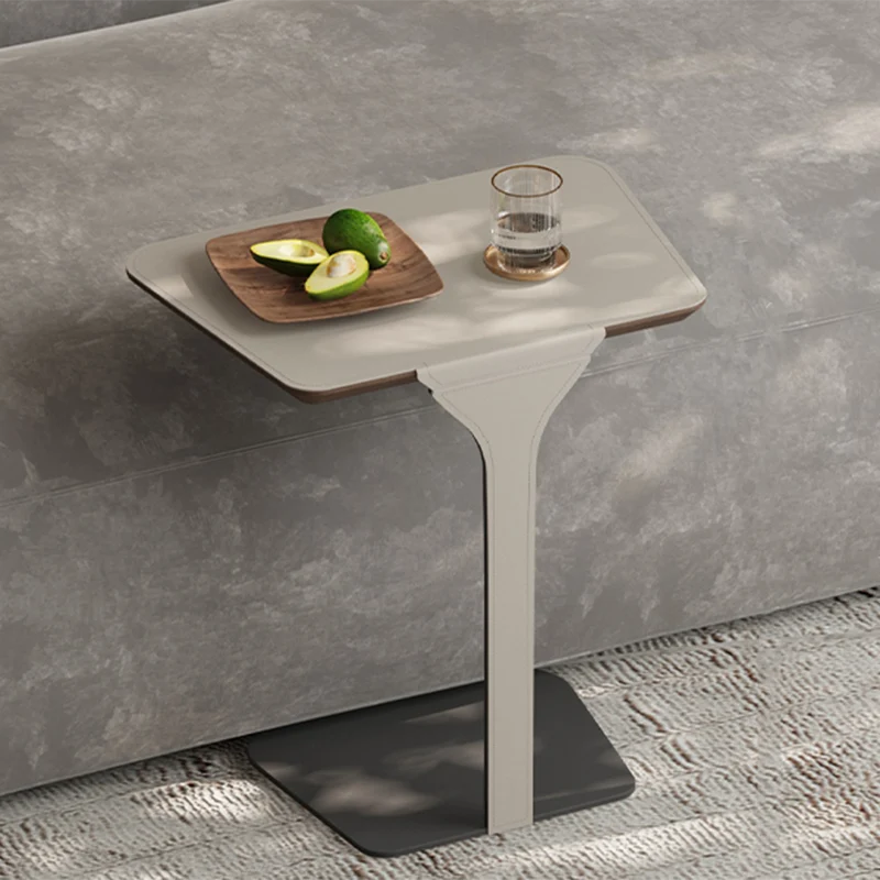 Modern Luxury Stainless Steel Solid Wood Saddle-Style Faux Leather Rounded Corner Side Table For Living Room