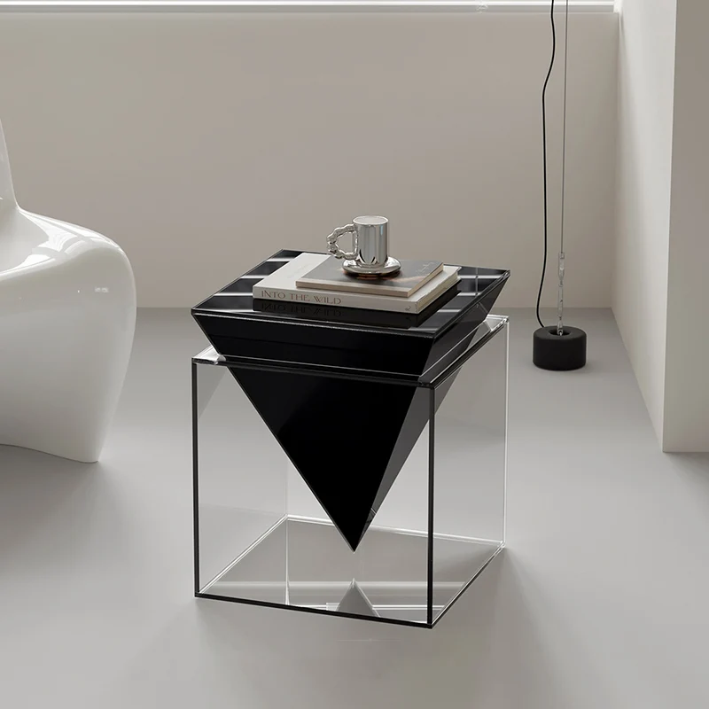 Modern Minimalist Acrylic Square Designer Accent Piece Side Table For Living Room & Bedroom