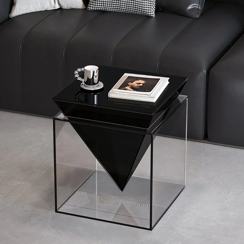 Modern Minimalist Acrylic Square Designer Accent Piece Side Table For Living Room & Bedroom