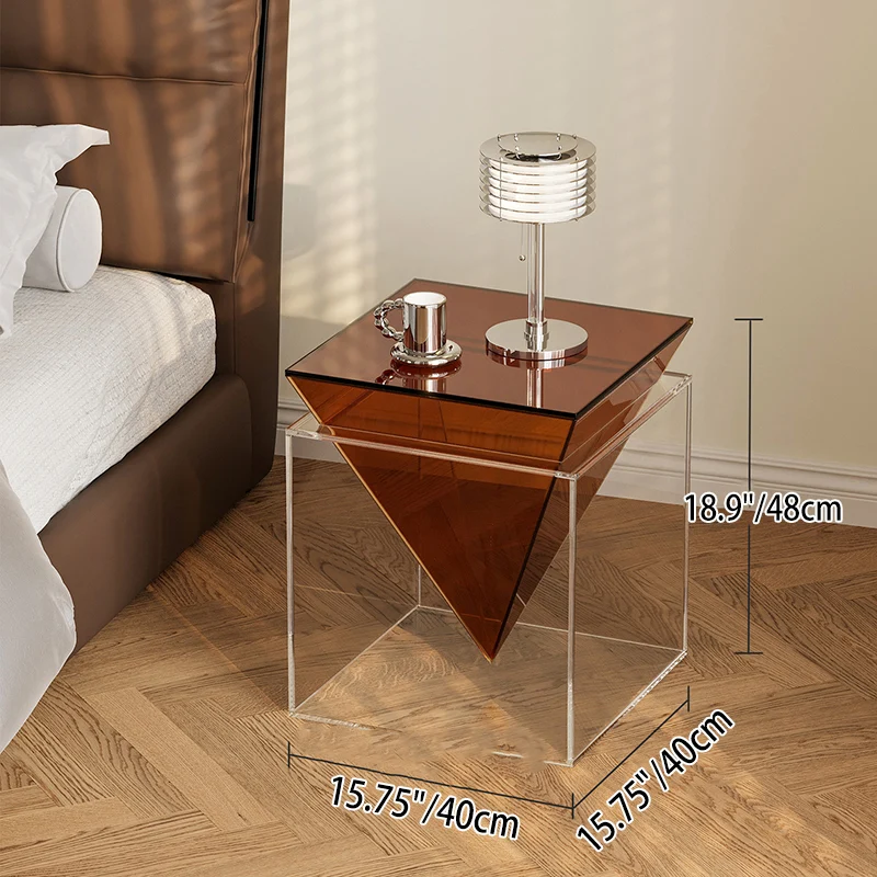 Modern Minimalist Acrylic Square Designer Accent Piece Side Table For Living Room & Bedroom