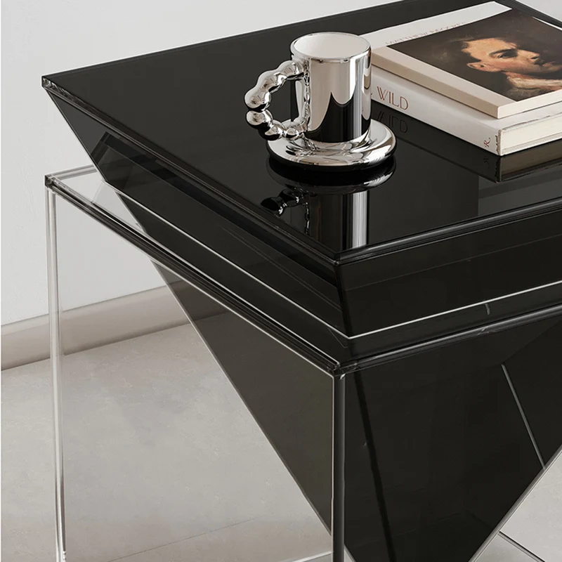 Modern Minimalist Acrylic Square Designer Accent Piece Side Table For Living Room & Bedroom